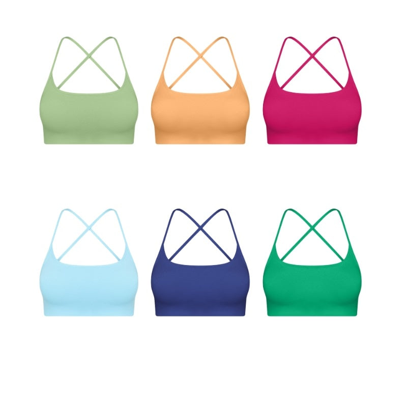 Solid Color Thin Strap Cross Hollow Back Sports Bra