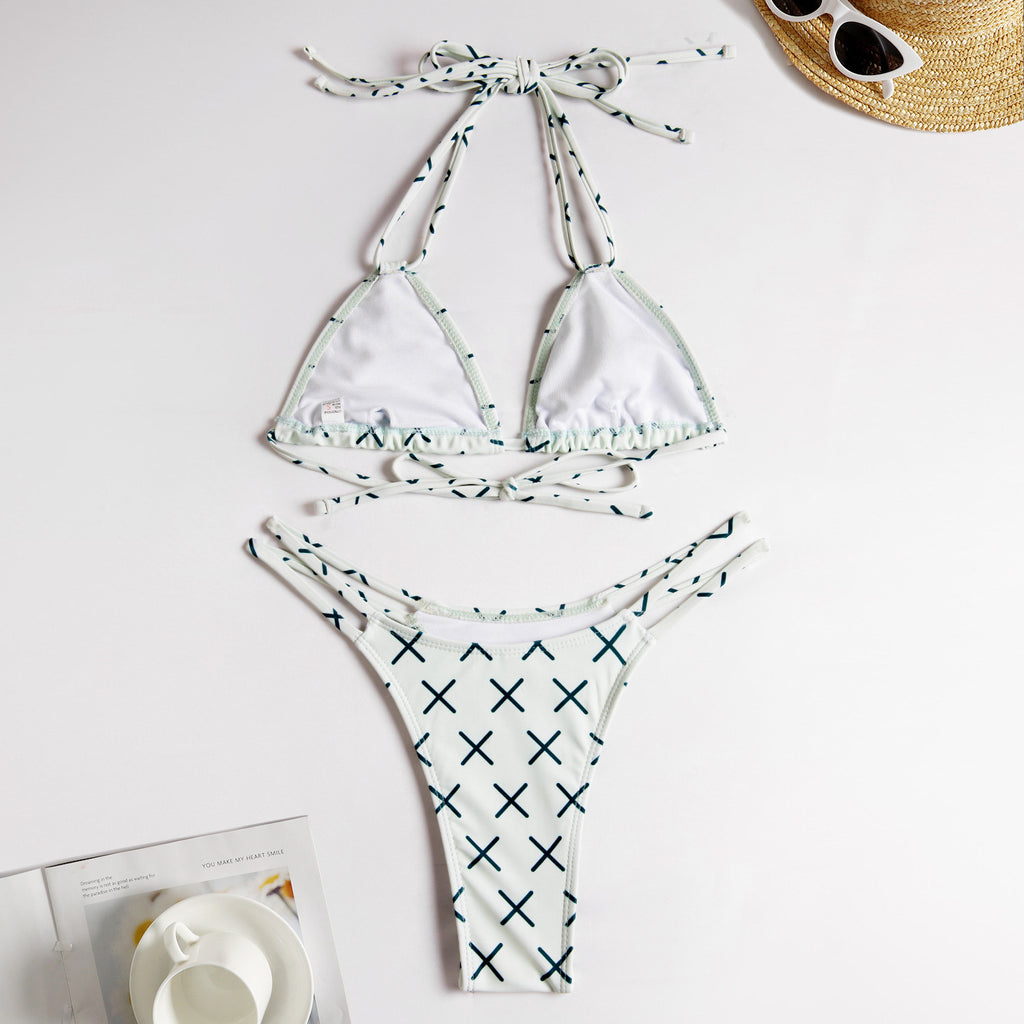Hot Sexy Micro Bikini Set Halter Geometric Young Girl Print Swimwear