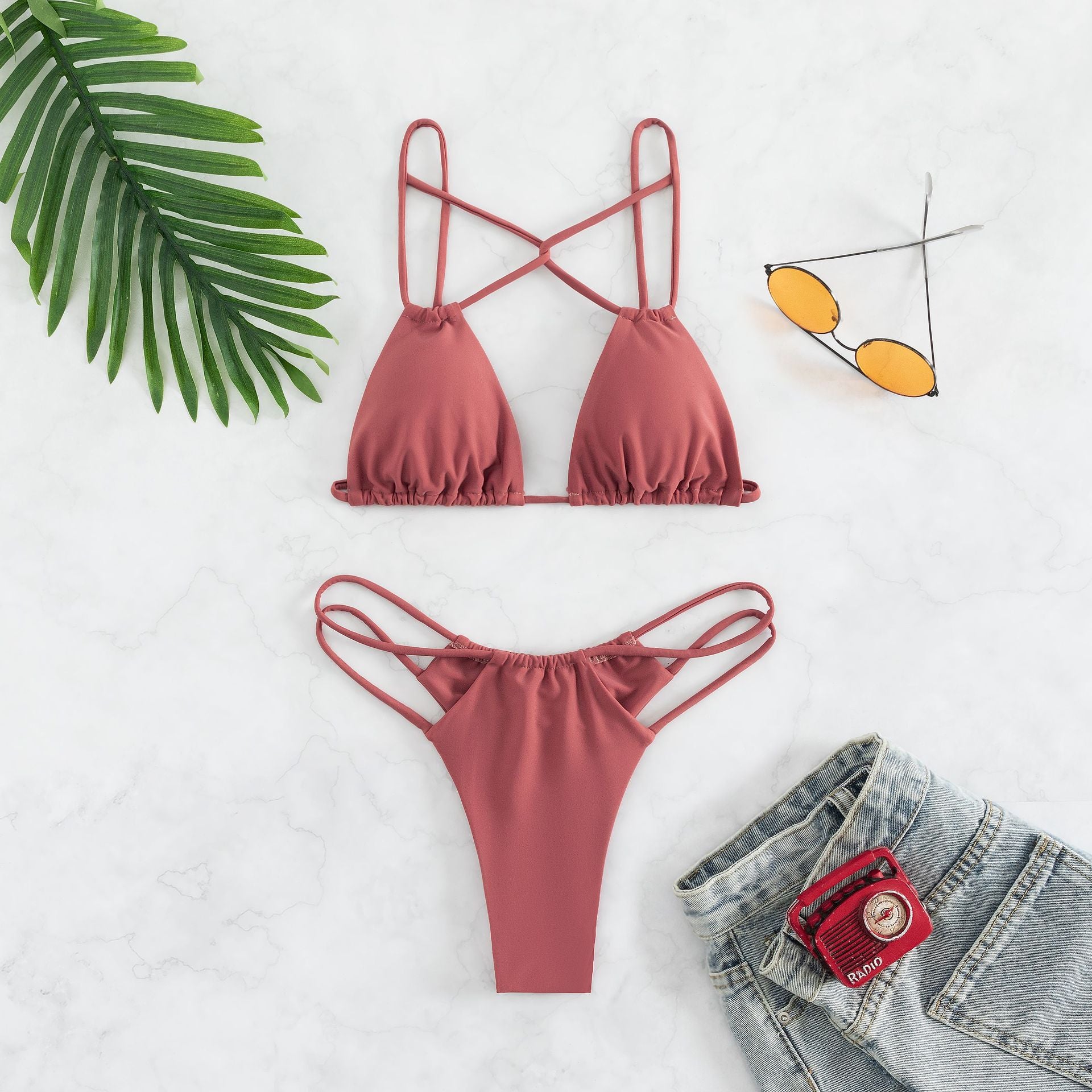 Two Piece Solid Color Bikini Swimsuits For Women