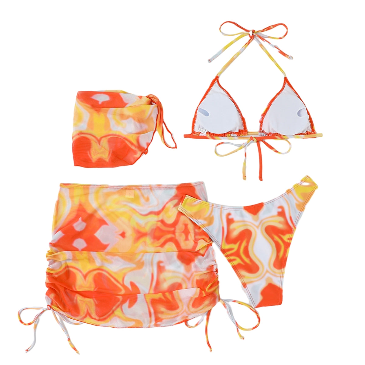 Hot Sexy 4Pcs Women Bikini Sets Tie-Dyed Print Fashion Design Bikini