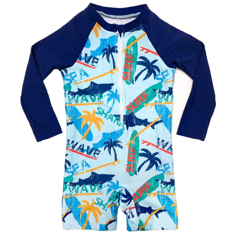 Boys One Piece Swim Wear Custom Kids Swimming Long Sleeve Rash Vest Surf Wear Swimwear With Zipper