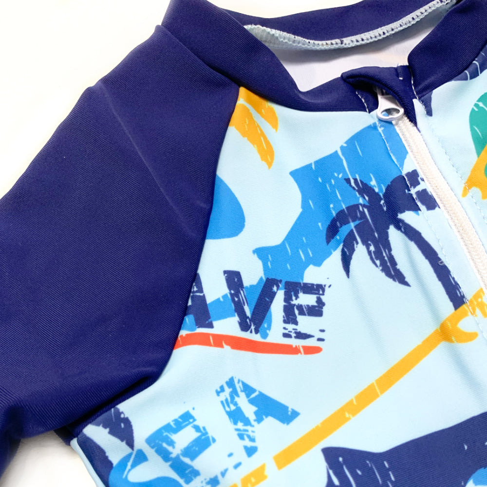 Boys One Piece Swim Wear Custom Kids Swimming Long Sleeve Rash Vest Surf Wear Swimwear With Zipper