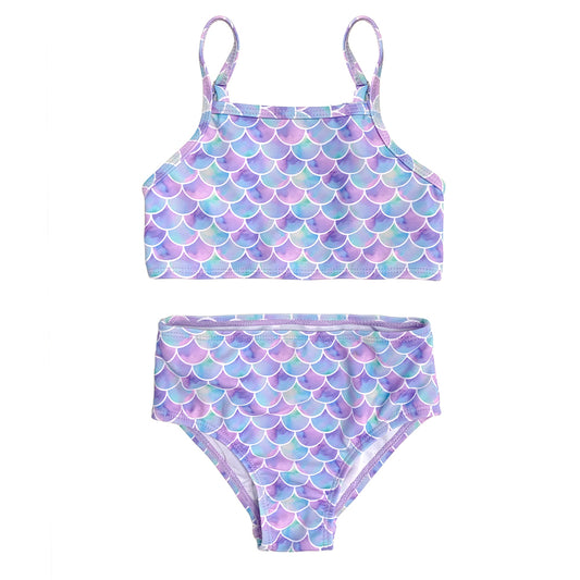 2023 Girls Mermaid SwimWear Kids Two Pieces SwimSuit Purple Beach Wear