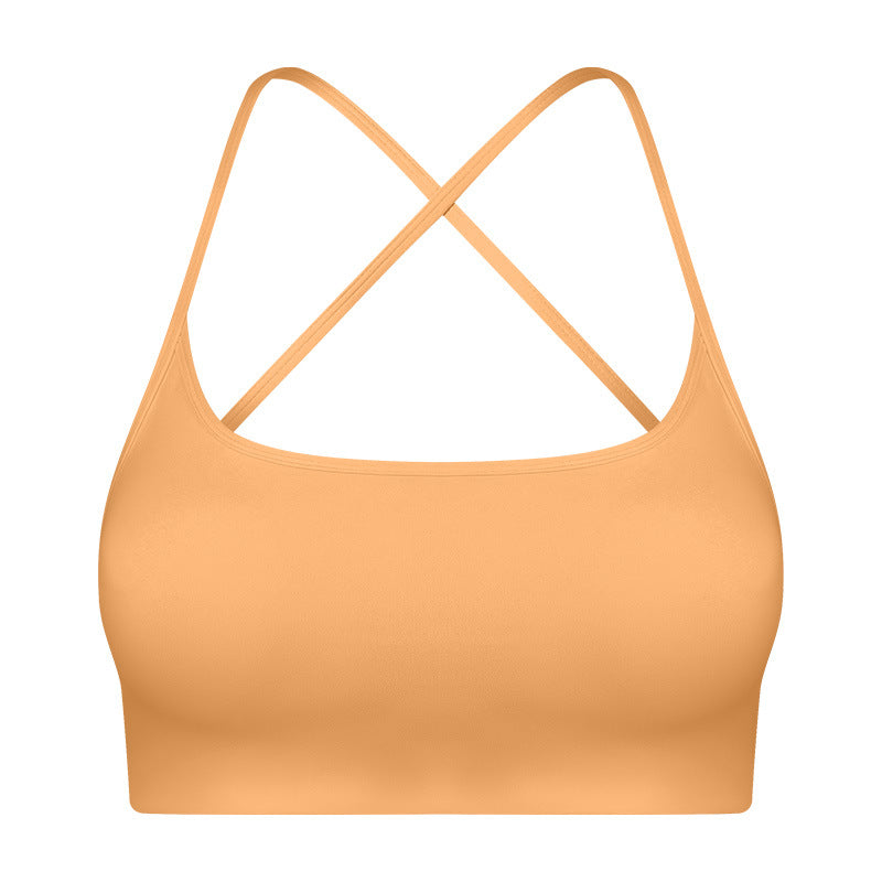 Solid Color Thin Strap Cross Hollow Back Sports Bra