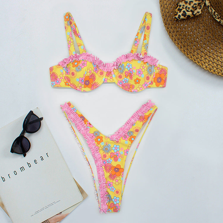 2 Pieces Sexy Bikini Set Floral Print Young Girls Swimwear