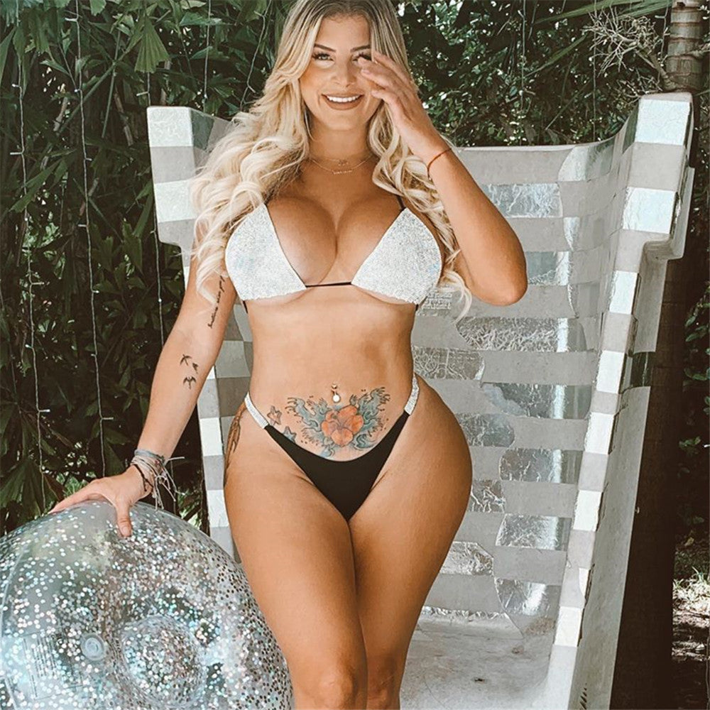 2 pieces sexy sequin diamond Bikini Set patch bandage swimsuit