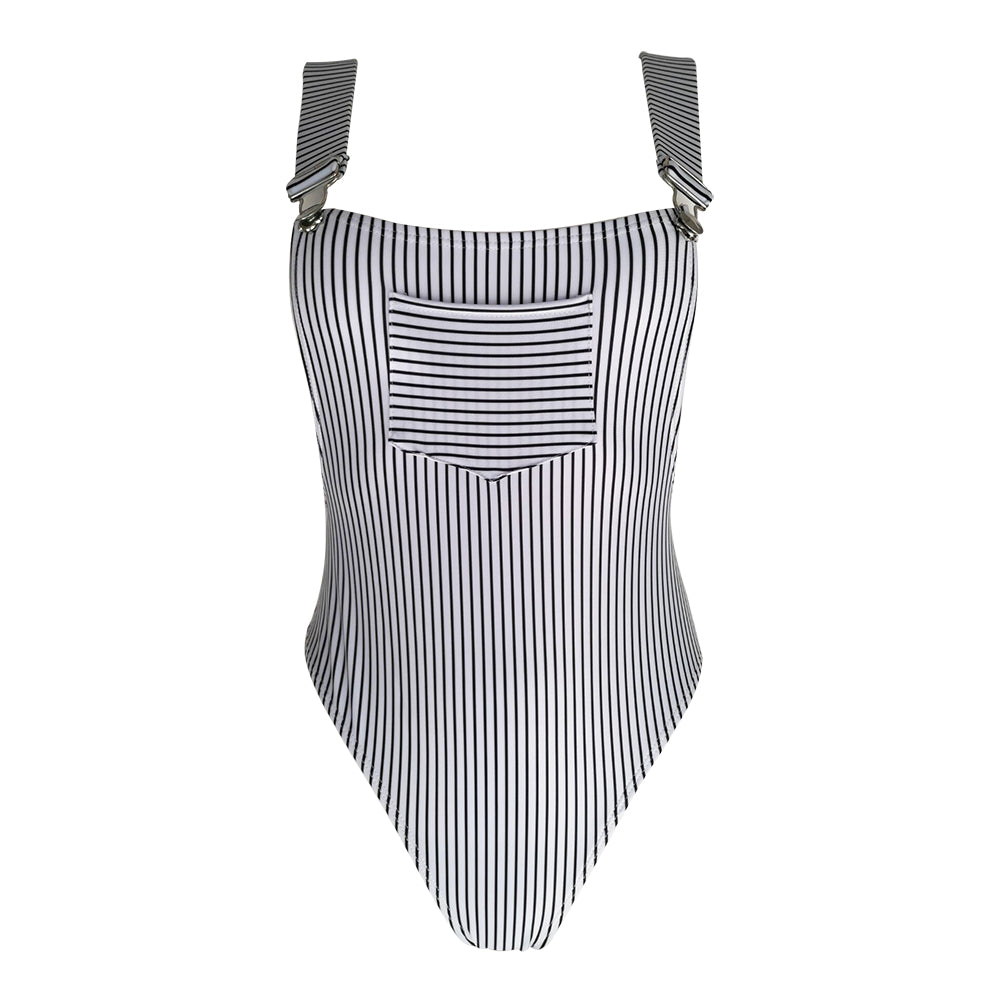 One Piece Stripes Jumpsuit Backless Bathing Suit