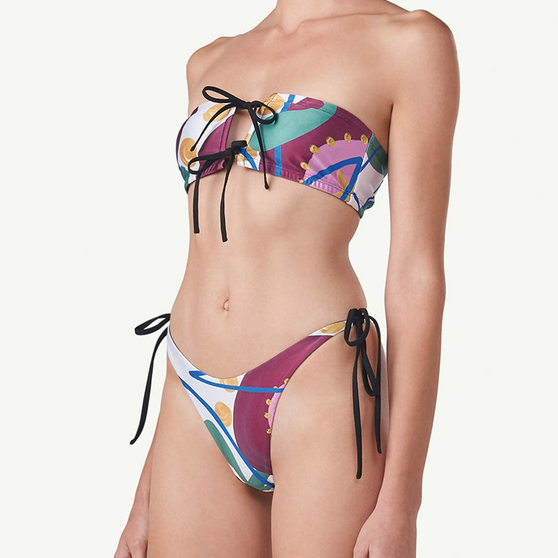 2 Pieces Bandeau Bikini Set Strapless Print Women Swimwear