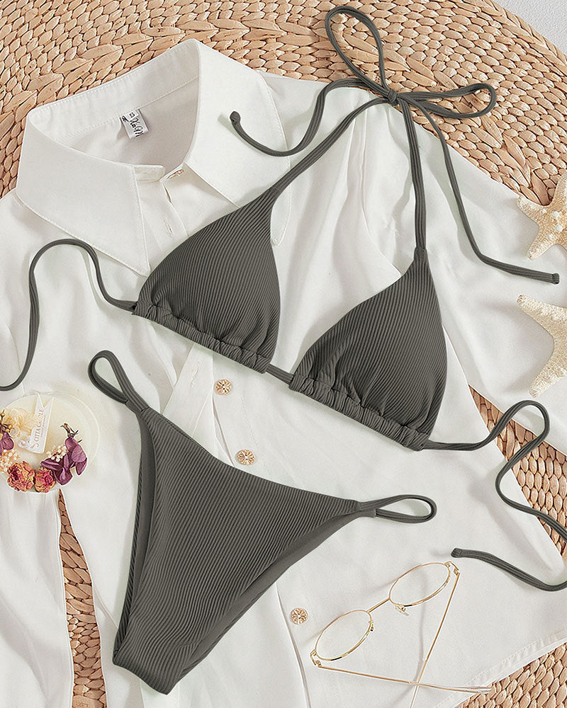 2 Pieces Sexy Bikini Set Solid Swimsuits