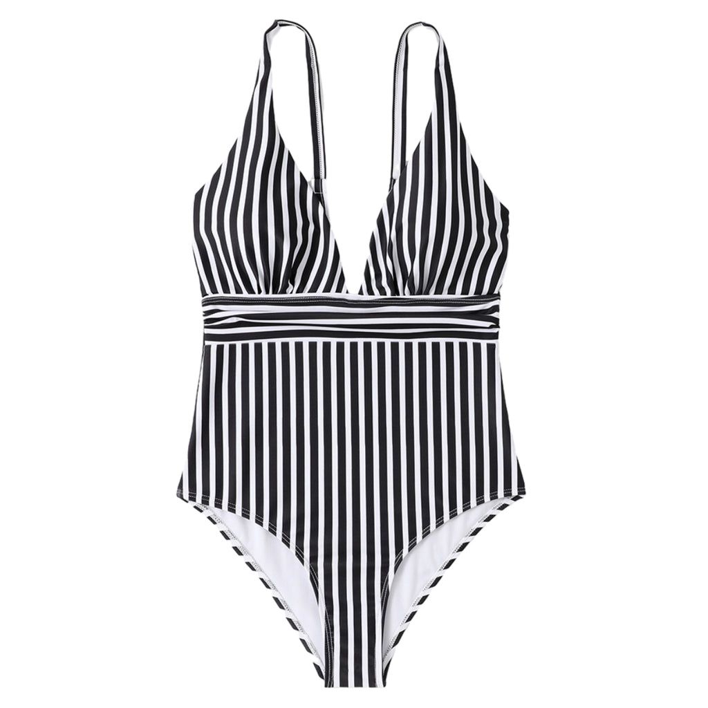 Women One Piece Swimwear Sexy V Neck Striped Women Swimsuit