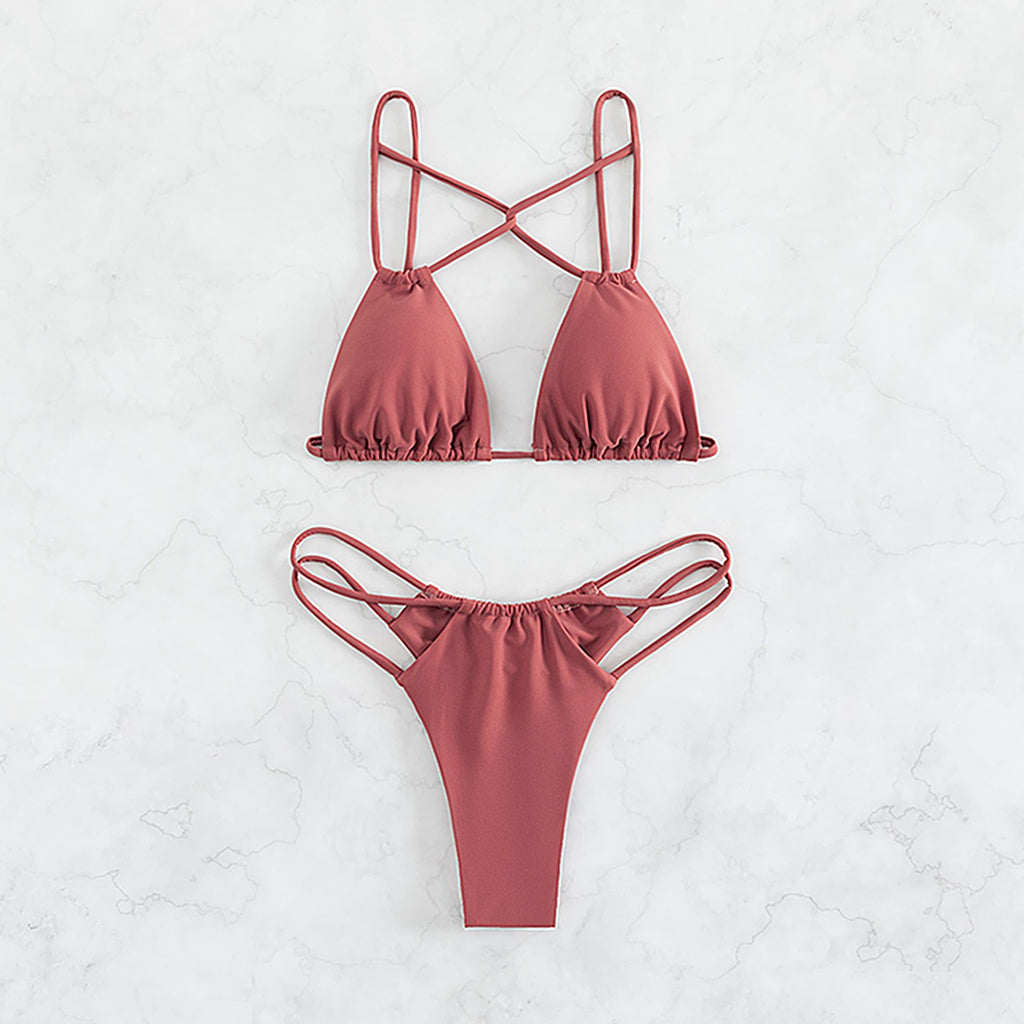 Two Piece Solid Color Bikini Swimsuits For Women