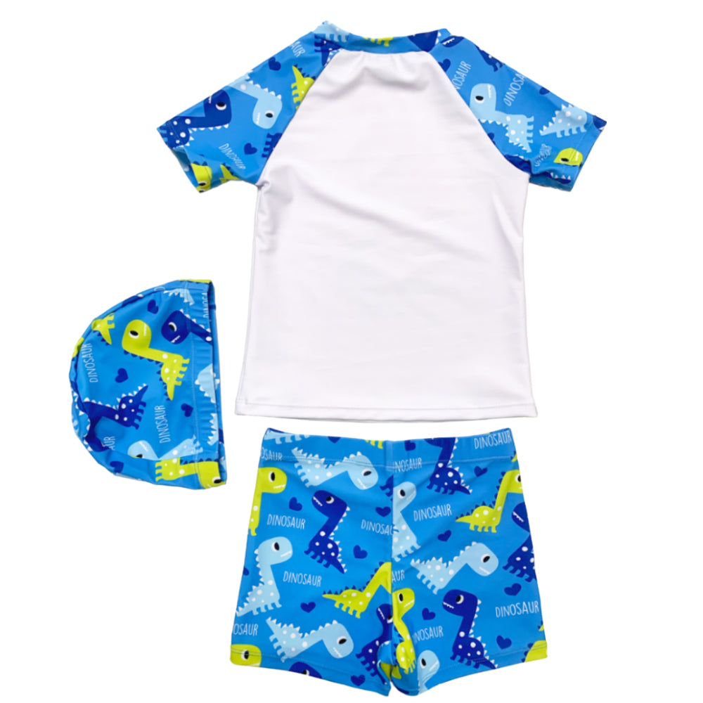 Boys Swim Wear Custom Kids Cartoon Swimming Short Sleeve Rash Vest Three Piece Set of Beach Wear Swimwear