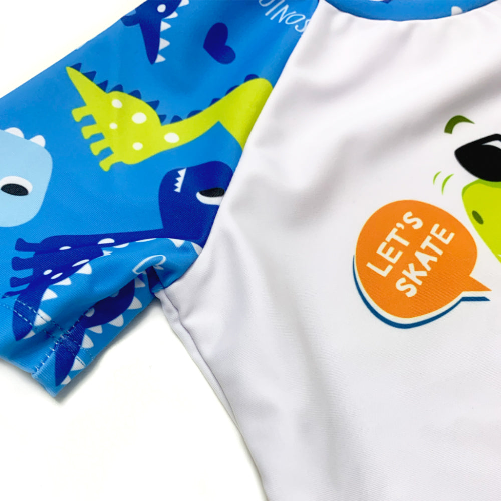 Boys Swim Wear Custom Kids Cartoon Swimming Short Sleeve Rash Vest Three Piece Set of Beach Wear Swimwear
