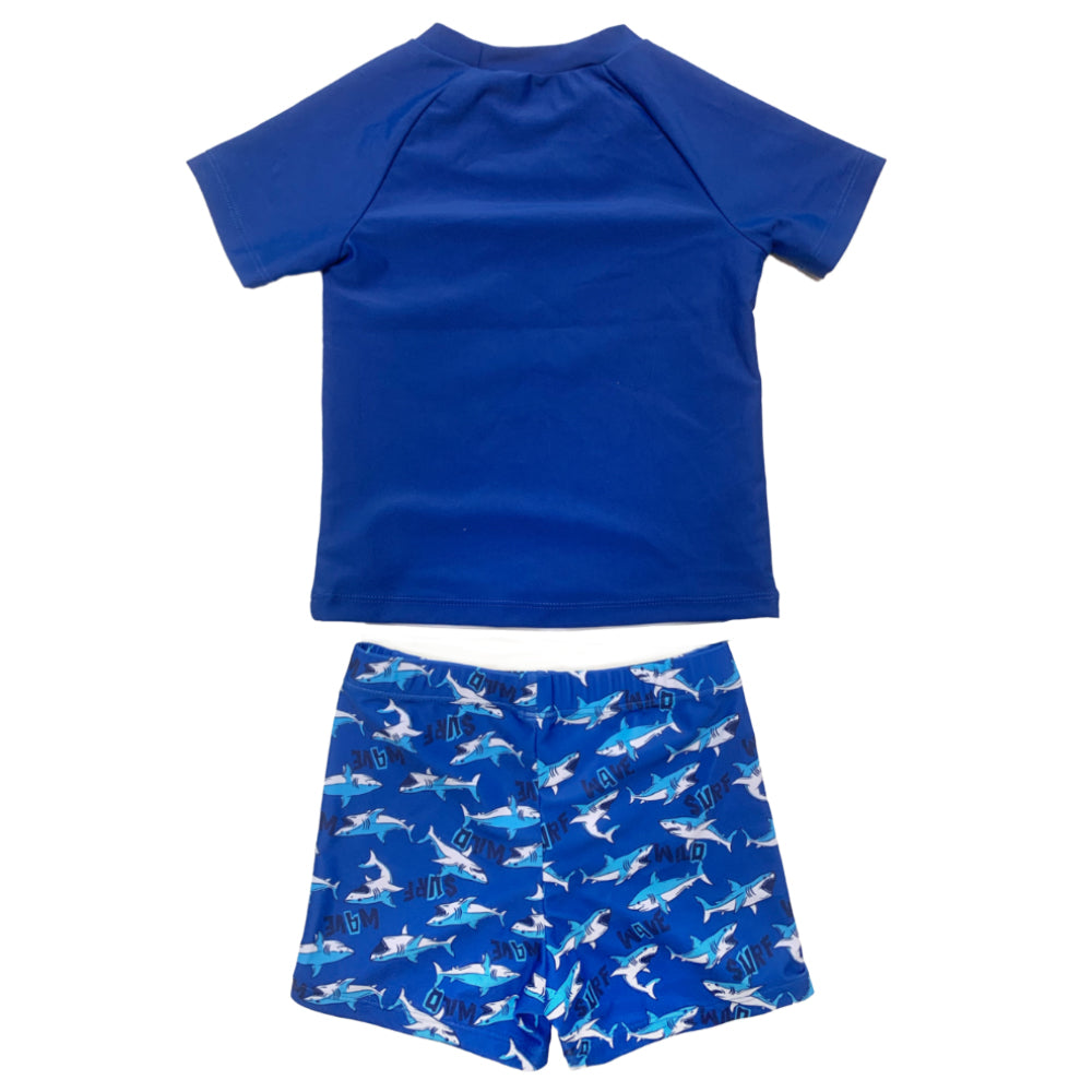 Boys Swim Wear Custom Kids Cartoon Swimsuit Short Sleeve Rash Vest Two Piece Set of Beach Wear Swimwear With Shark Print