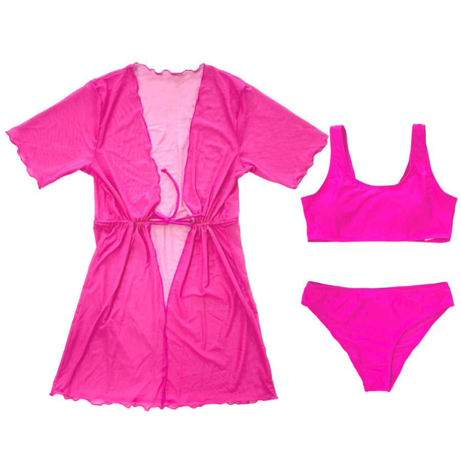 Three pieces girls fashion swimwear with coverup