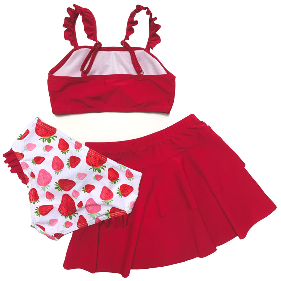 Three Pieces Red Swimming Beach Wear Swimsuit Girls Swimwear