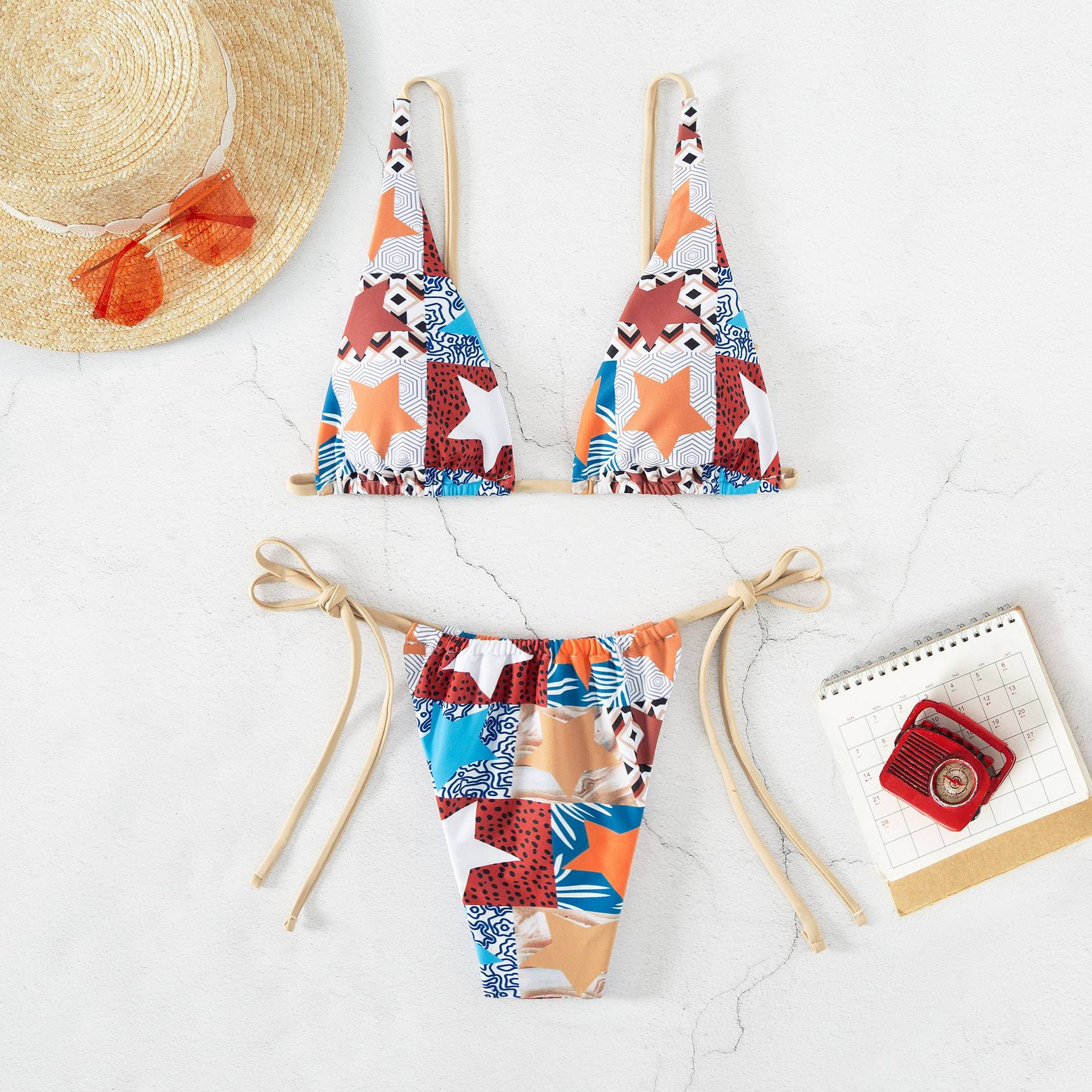 Two Piece Sexy String Triangle Print Bikini Swimwear