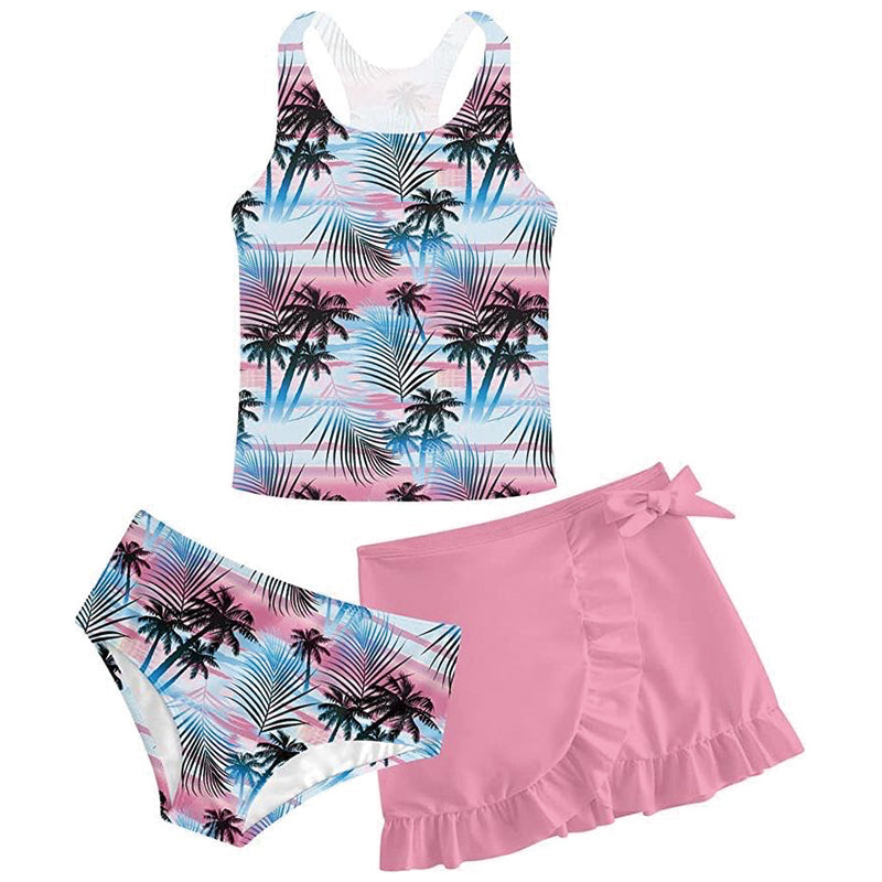 Three pieces swimsuit with skirt for young girls