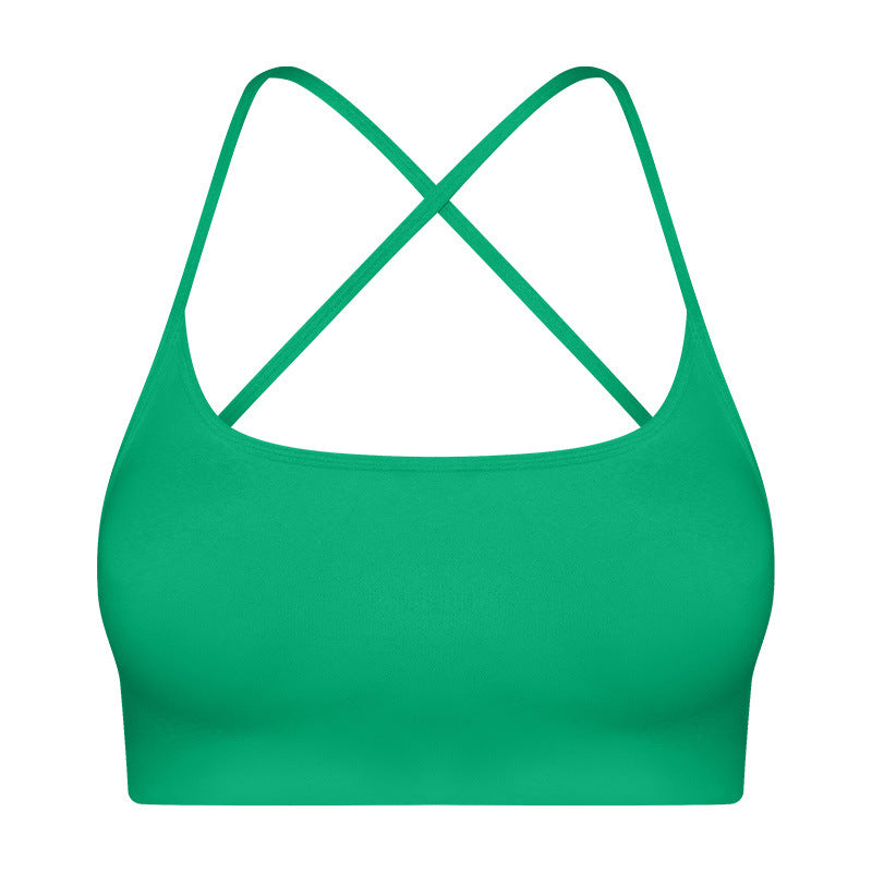 Solid Color Thin Strap Cross Hollow Back Sports Bra