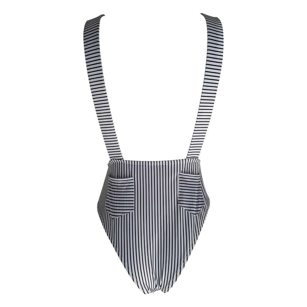 One Piece Stripes Jumpsuit Backless Bathing Suit