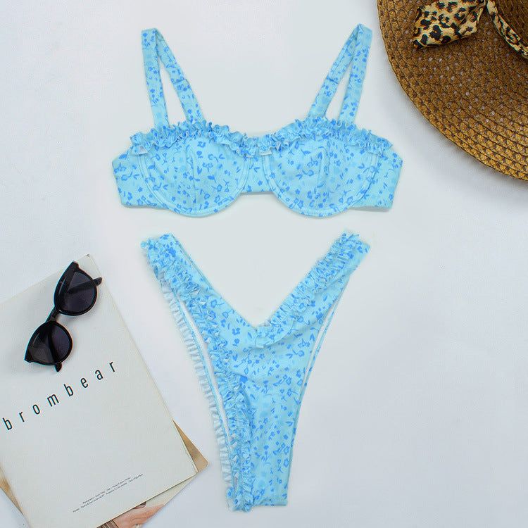 2 Pieces Sexy Bikini Set Floral Print Young Girls Swimwear