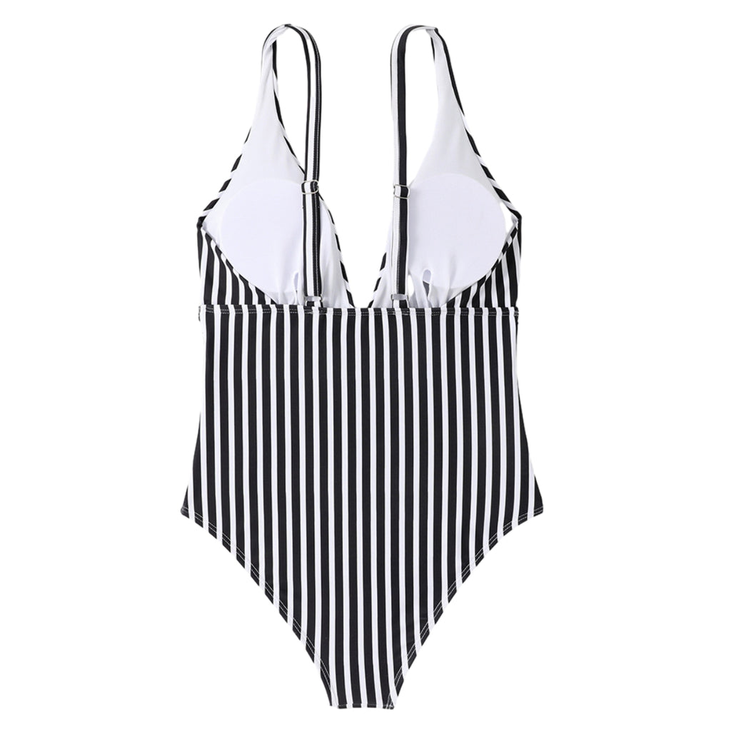 Women One Piece Swimwear Sexy V Neck Striped Women Swimsuit