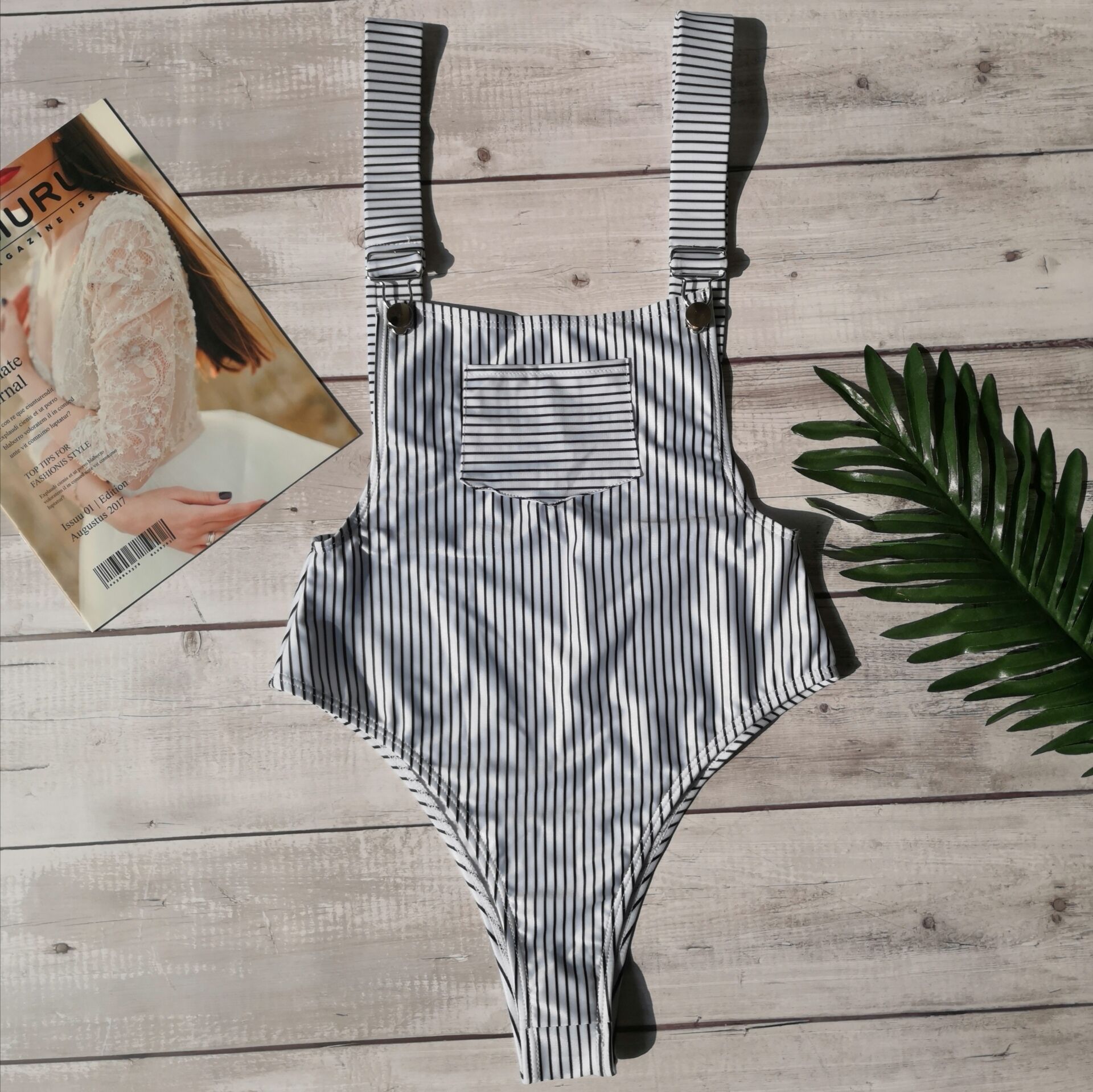 One Piece Stripes Jumpsuit Backless Bathing Suit