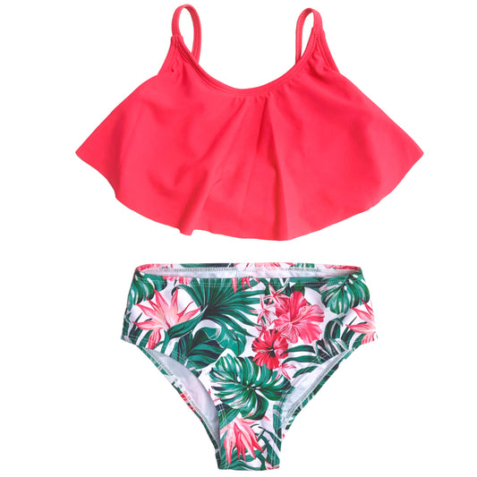 Girls Two Pieces SwimWear Kids Floral Swimming Beach Wear Girls Kids Swim Suit