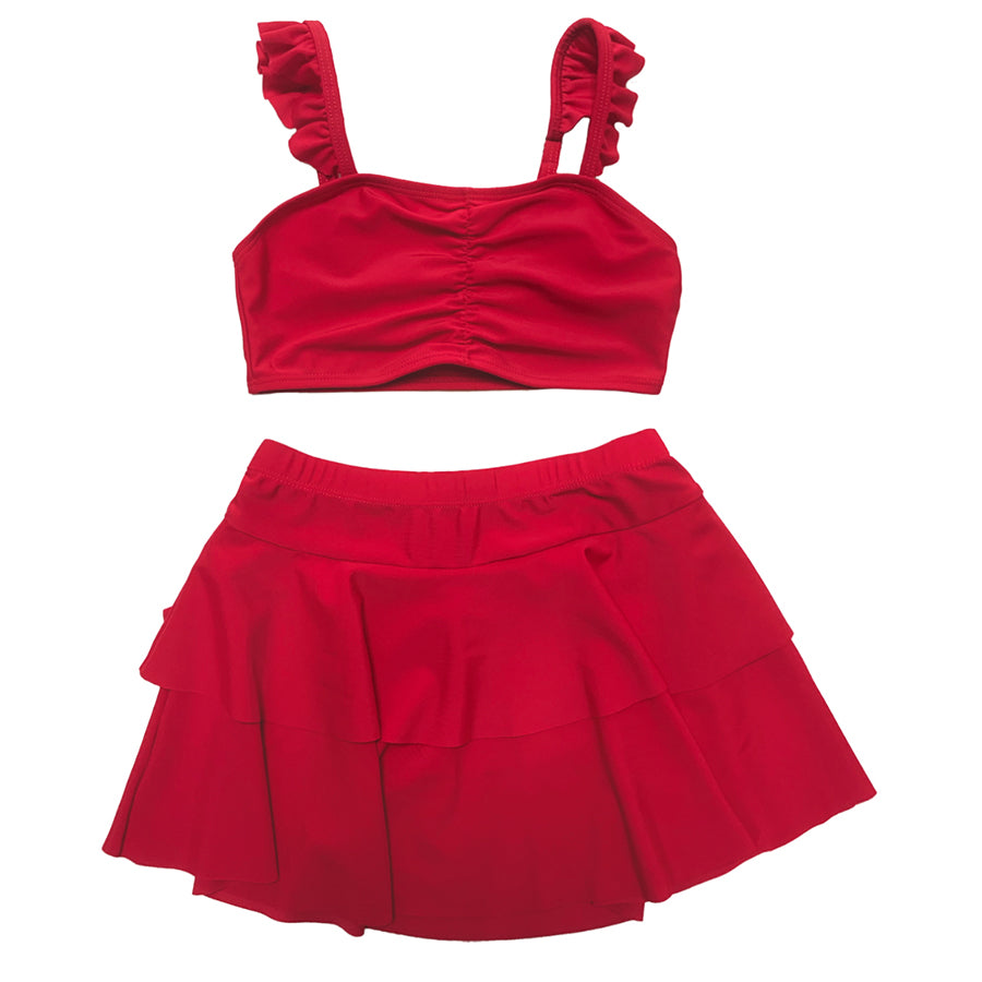 Three Pieces Red Swimming Beach Wear Swimsuit Girls Swimwear