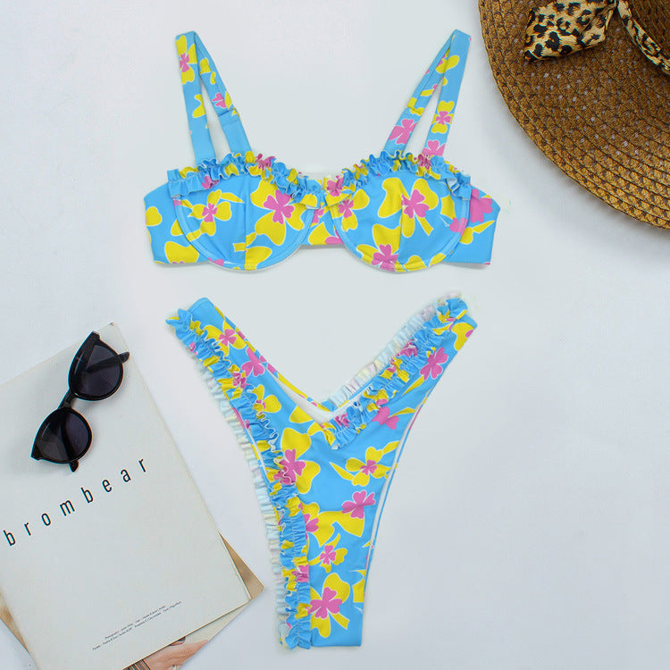 2 Pieces Sexy Bikini Set Floral Print Young Girls Swimwear