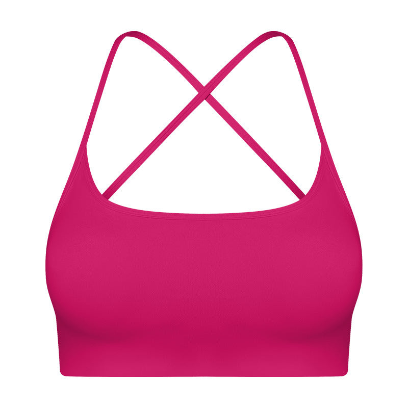 Solid Color Thin Strap Cross Hollow Back Sports Bra