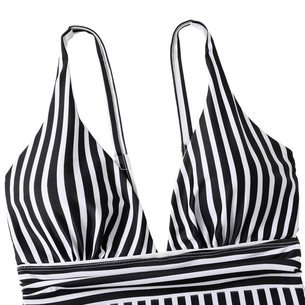 Women One Piece Swimwear Sexy V Neck Striped Women Swimsuit