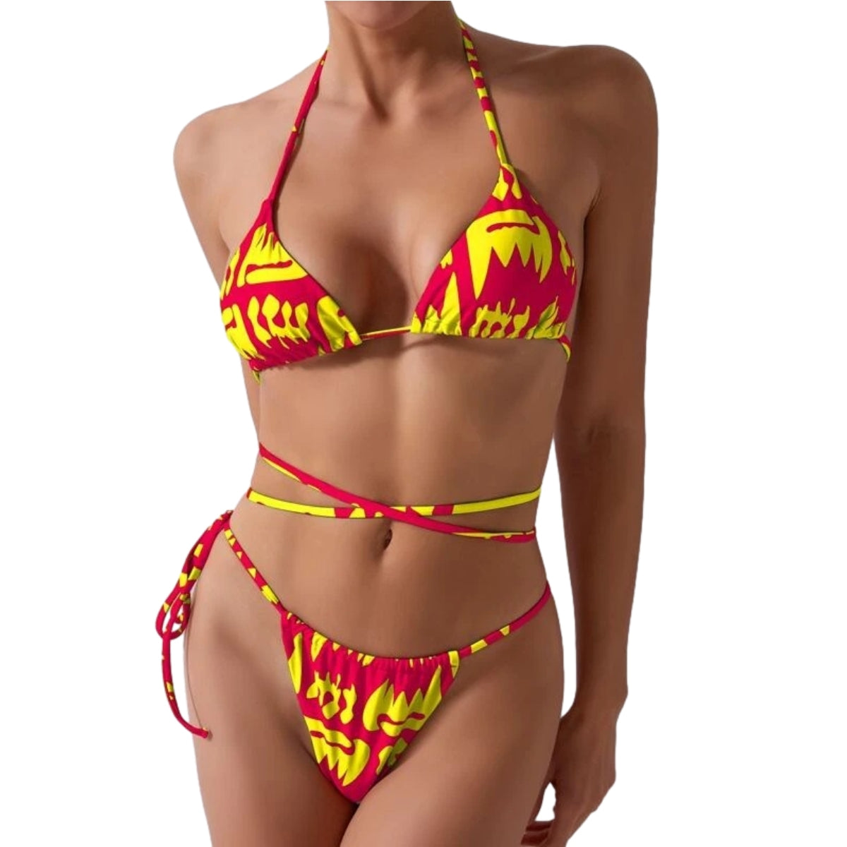 Halter Neck Bathing Suits Two-pieces Print Bikini Set Triangle