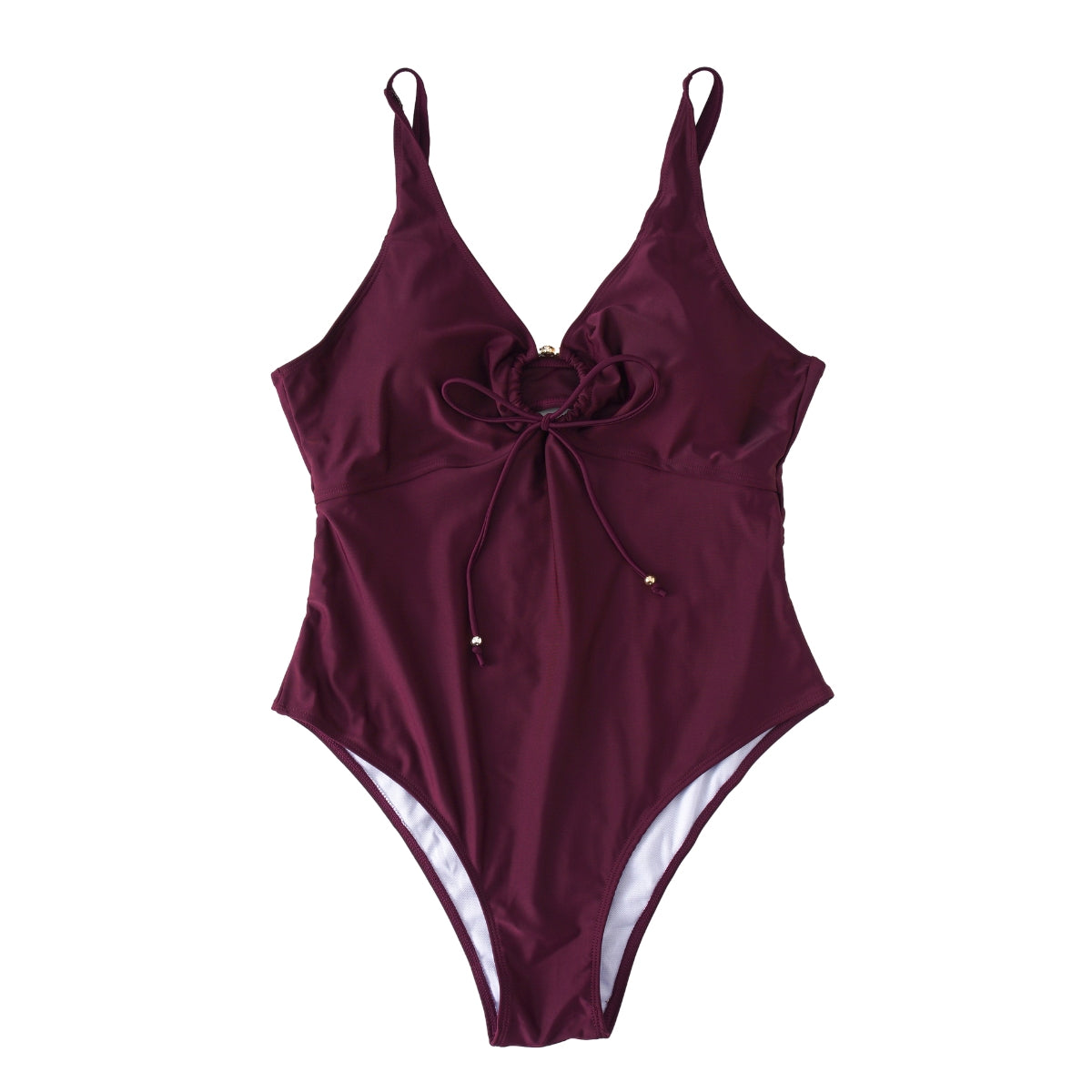 Plus Size Tie Bodysuit cutout Deep V Swimwear