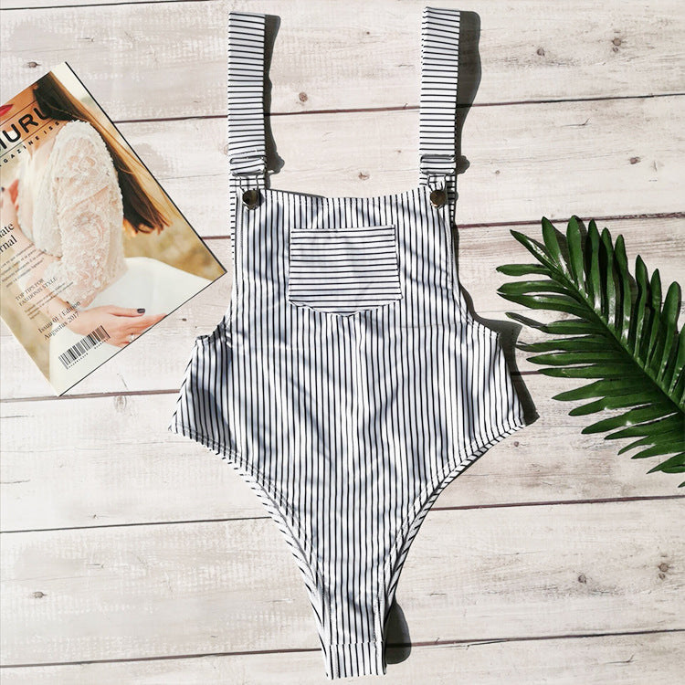 One Piece Stripes Jumpsuit Backless Bathing Suit