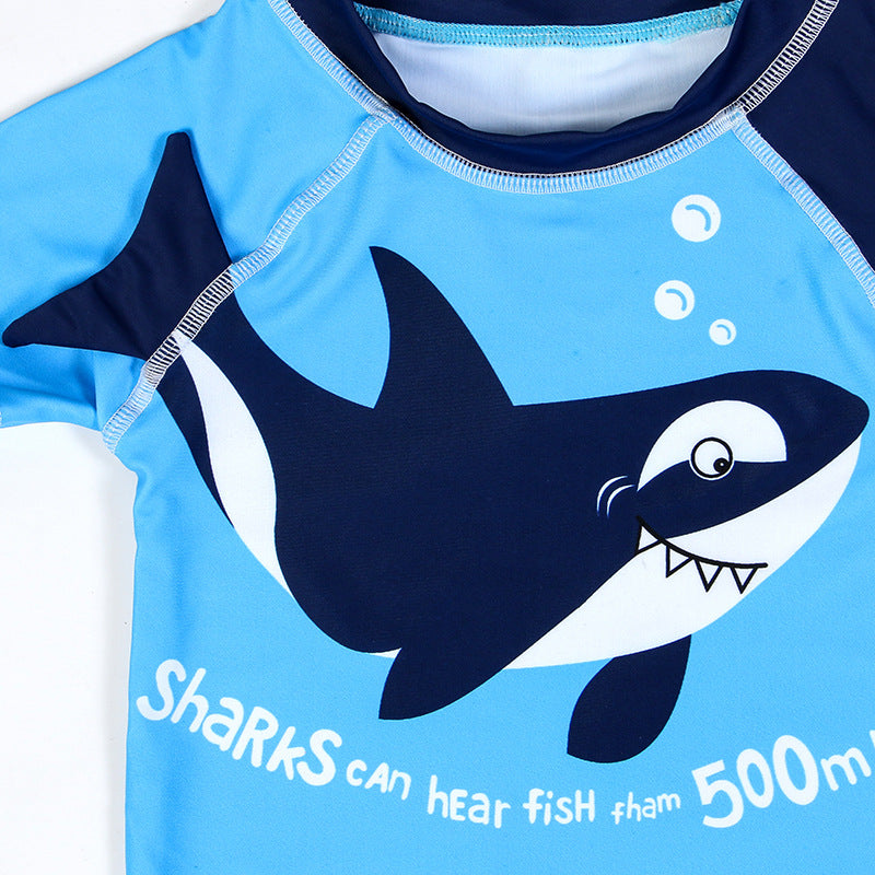 3Pc Cute Cartoon Shark Boys Swimwear Bathing Suit Set