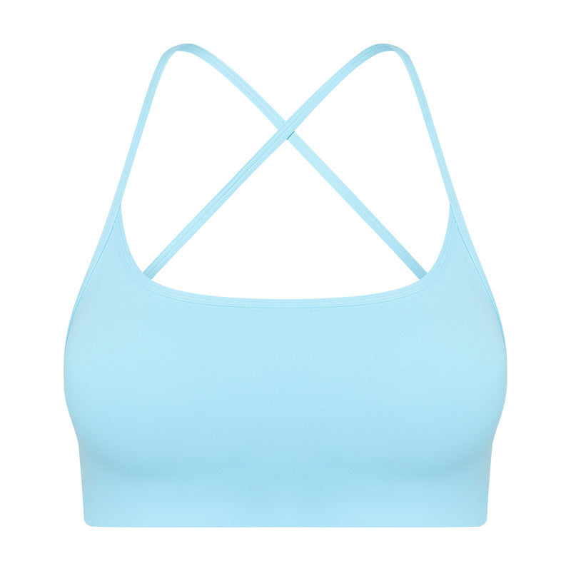 Solid Color Thin Strap Cross Hollow Back Sports Bra