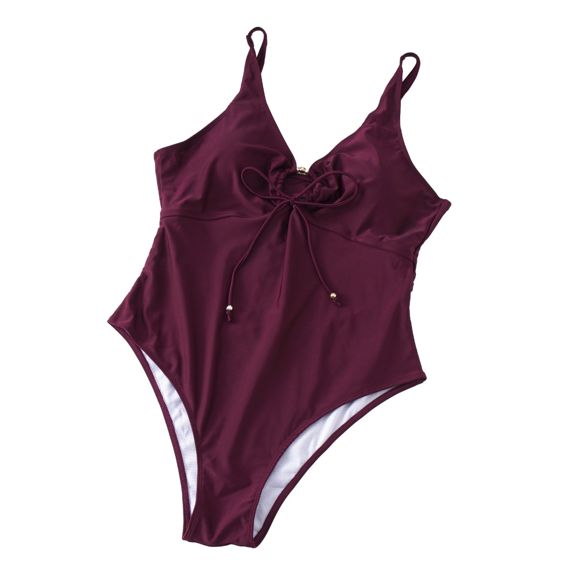 Plus Size Tie Bodysuit cutout Deep V Swimwear