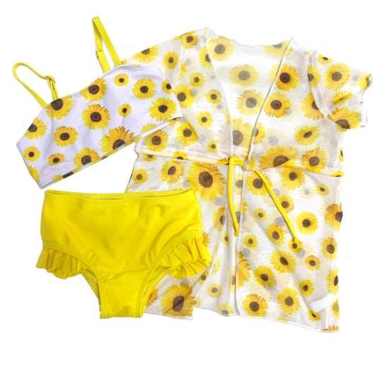 Three Pieces Swimwear Bikini Set With Cover Up Kids Swimming Suit