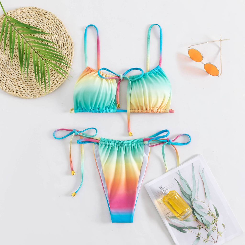 Sexy rainbow gradient split swimsuit