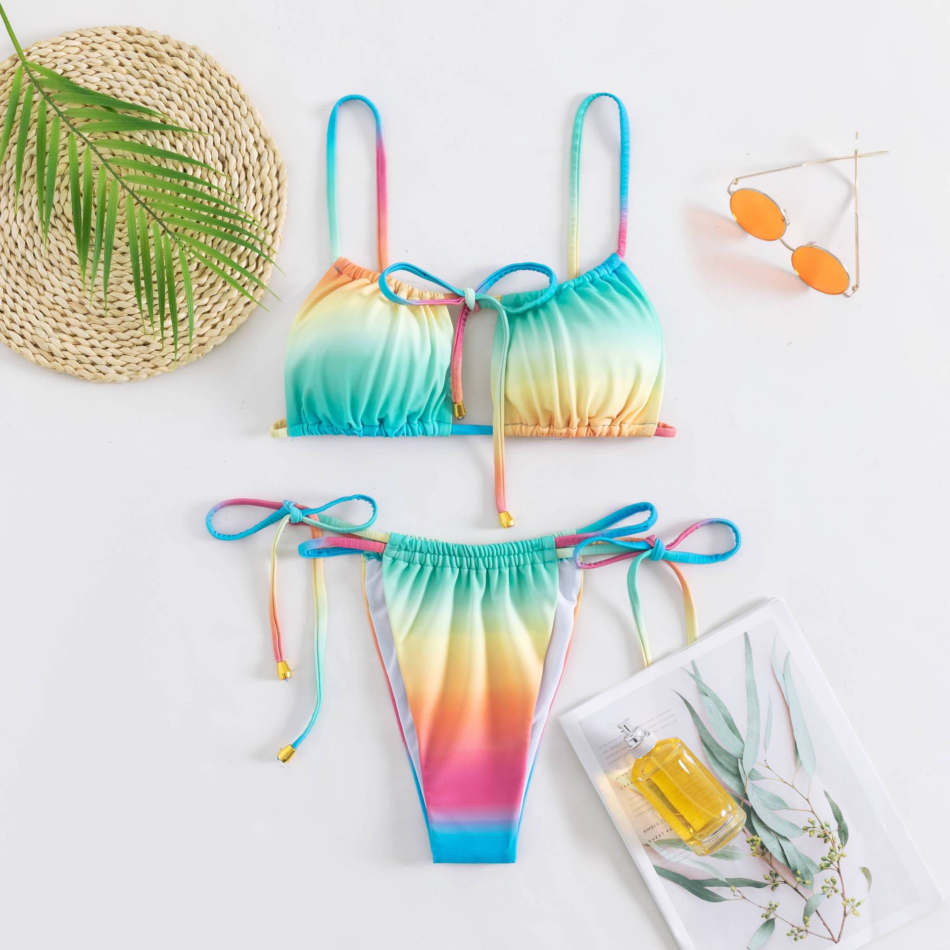 Sexy rainbow gradient split swimsuit