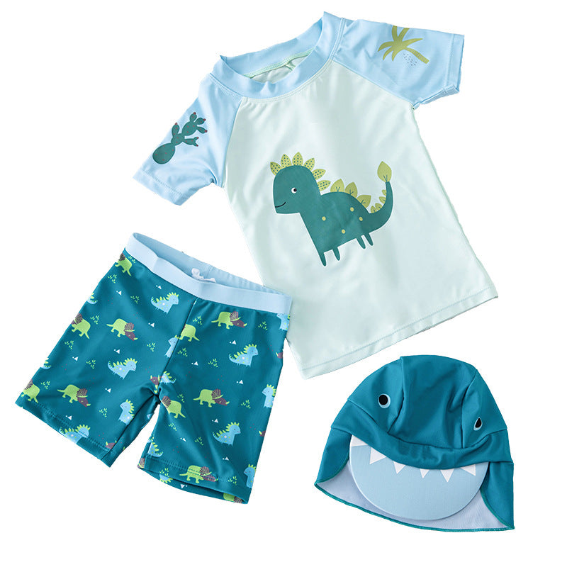 3Pc Cartoon Dinosaur Boys Swimwear Bathing Suit Set