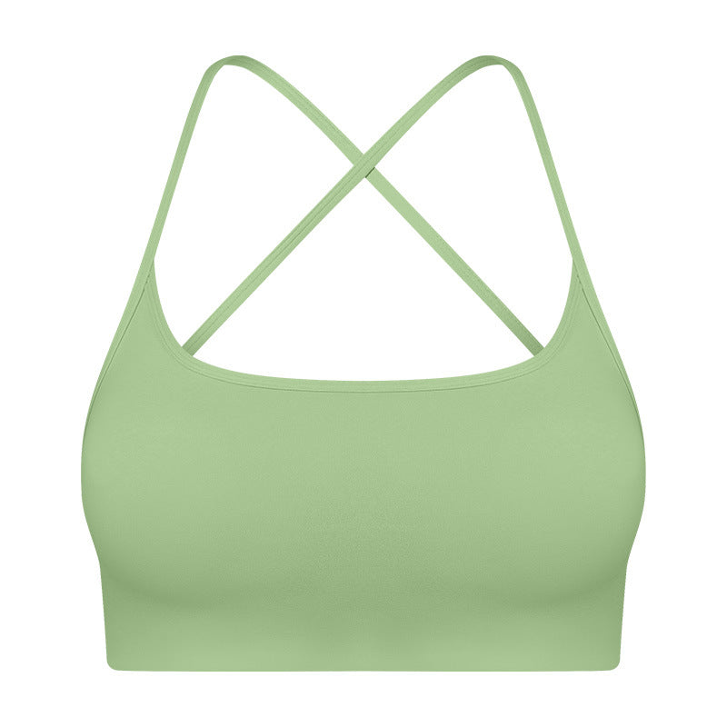 Solid Color Thin Strap Cross Hollow Back Sports Bra
