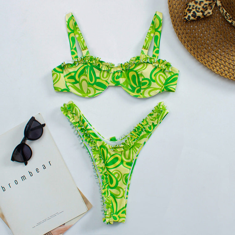 2 Pieces Sexy Bikini Set Floral Print Young Girls Swimwear
