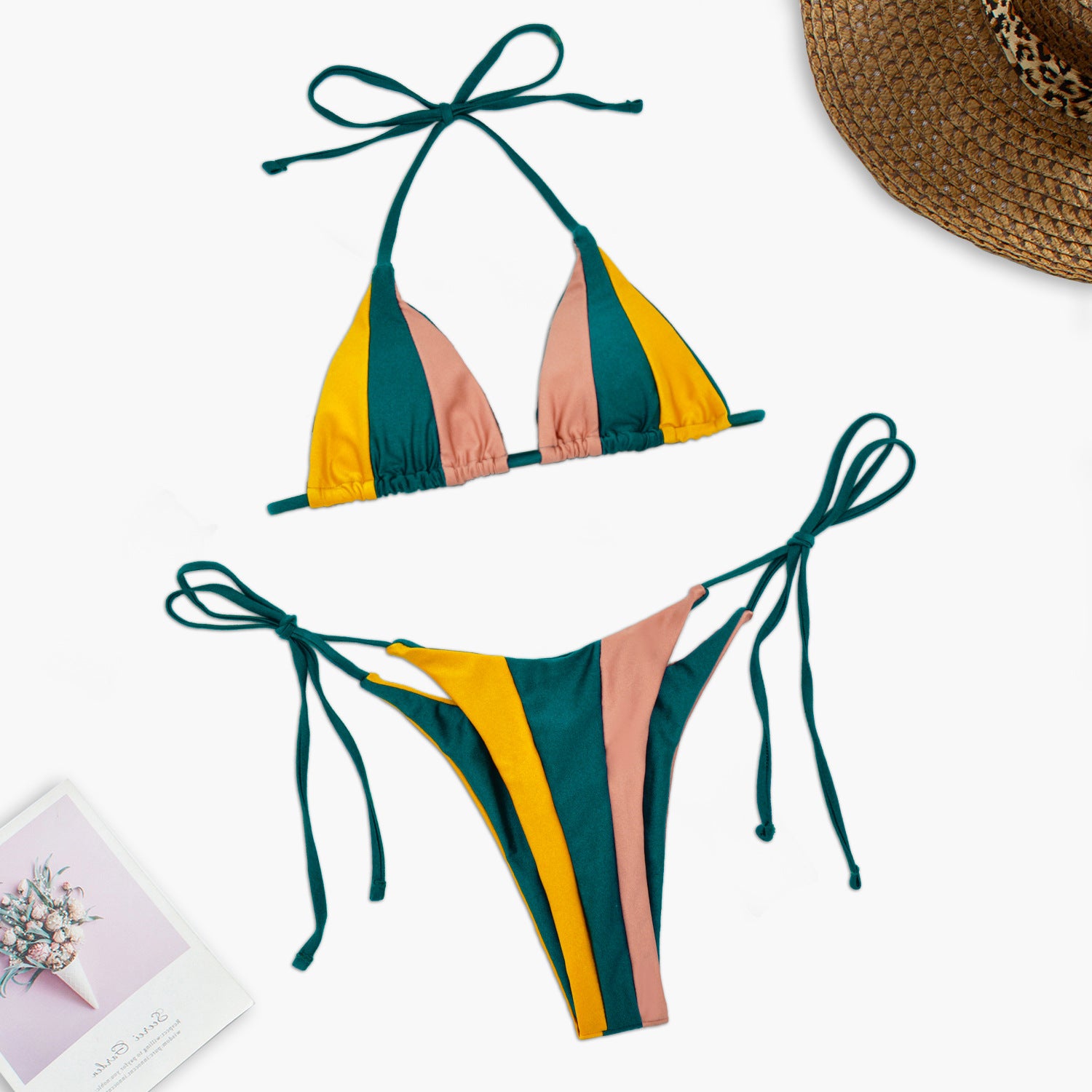 2 Piece Sexy Patchwork Halter Straps Swimsuit