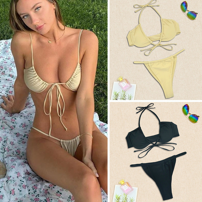 Mini Micro Bikini Split String Halter Neck Swimsuit