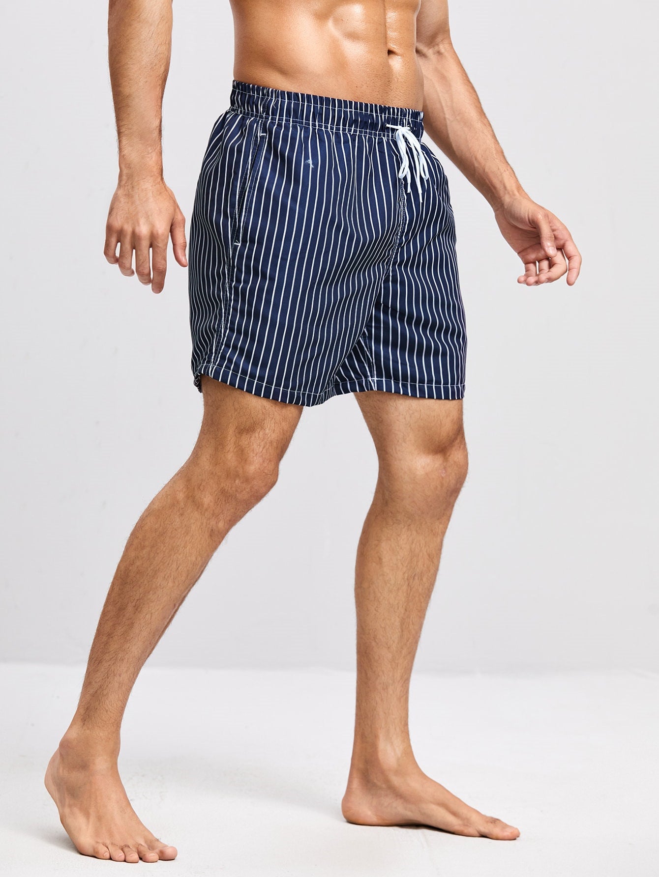 Mens Stripe Plus Size Swim Trunk