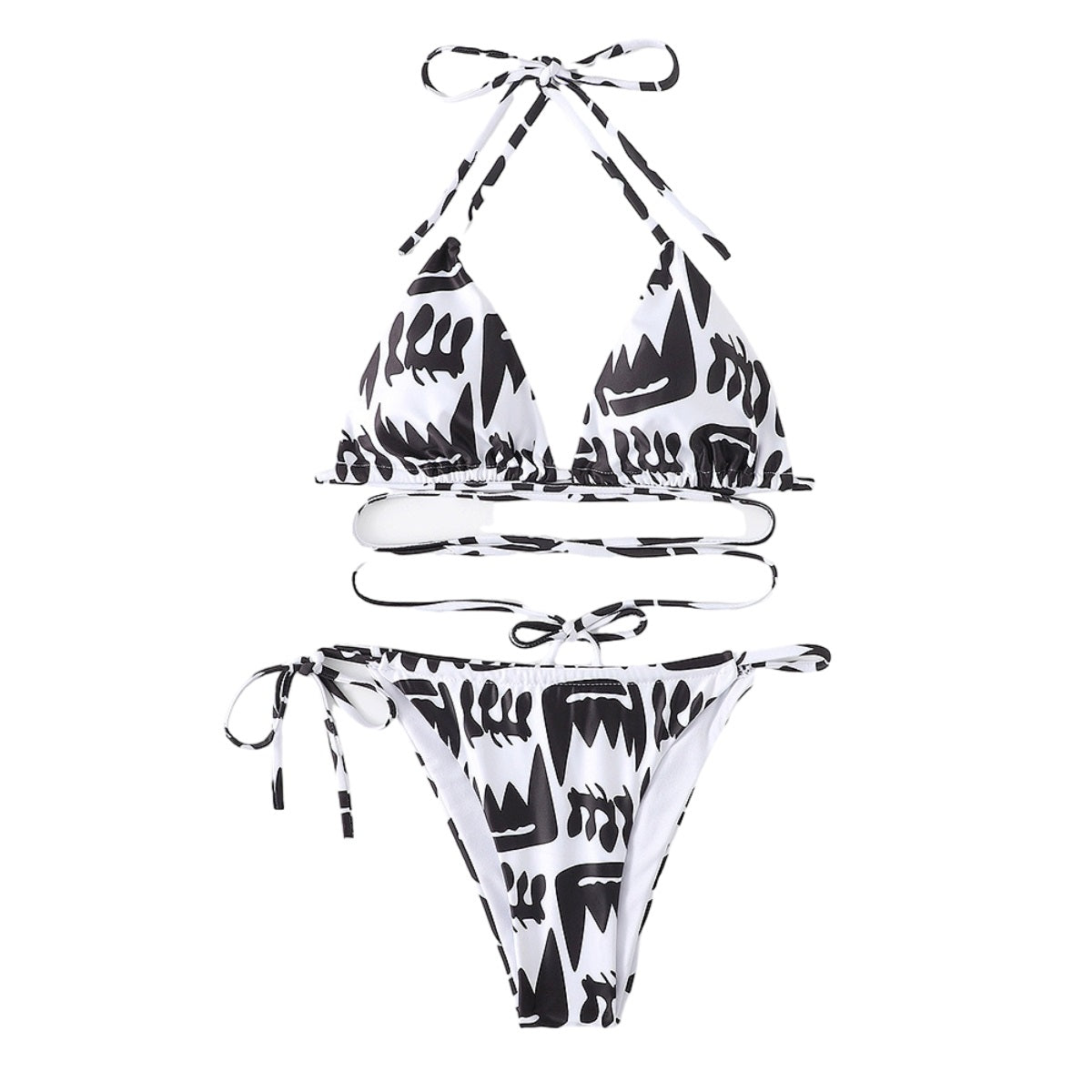 Halter Neck Bathing Suits Two-pieces Print Bikini Set Triangle