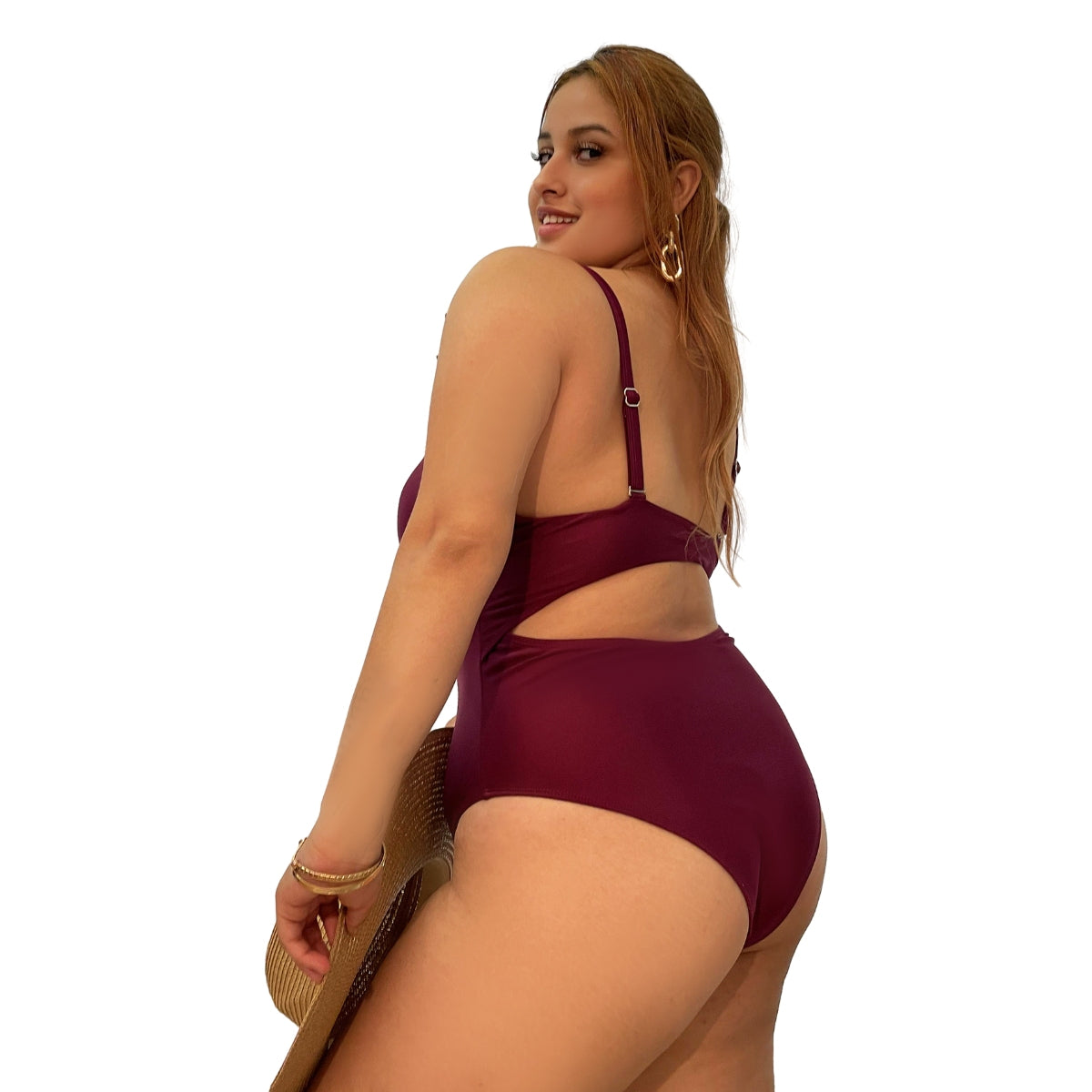 Plus Size Tie Bodysuit cutout Deep V Swimwear