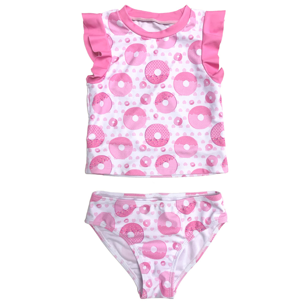 Girls Two Pieces SwimWear AOP Print Kids Swim Suit Pink Swimwear